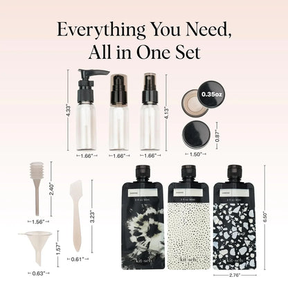 Kitsch 11 PCS Containers Travel Size Toiletries - Black & Ivory