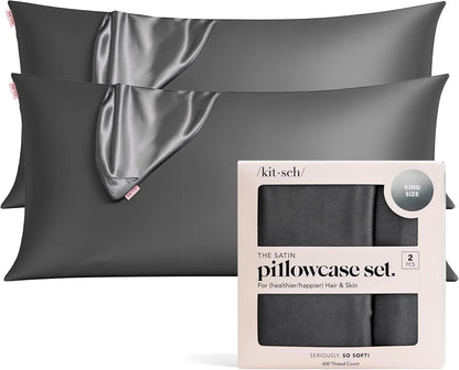 Kitsch Satin Pillowcase with Zipper - Standard Size, Haze Blue