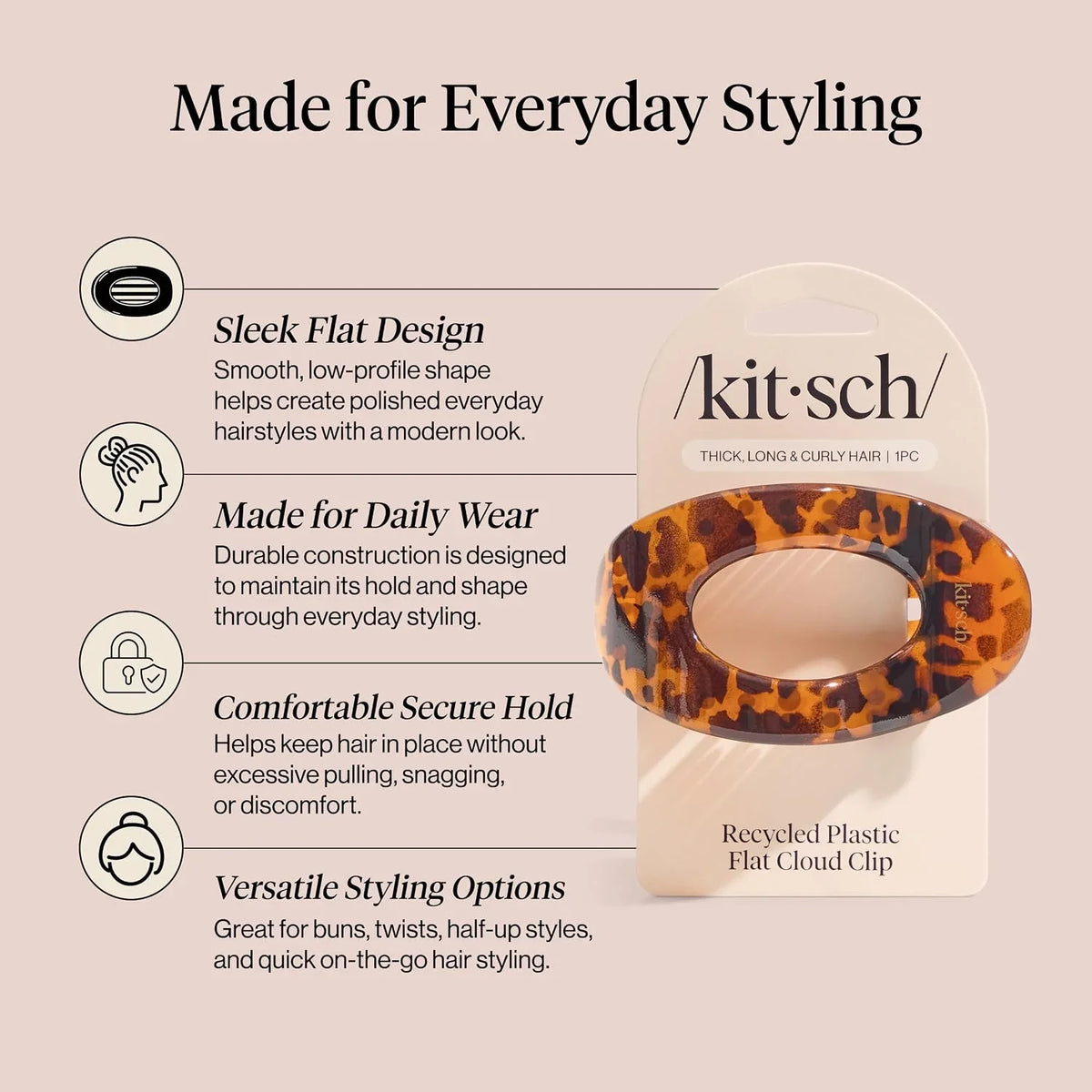 Kitsch Small Flat Claw Clip for Women - Sage Leaf, 1pc