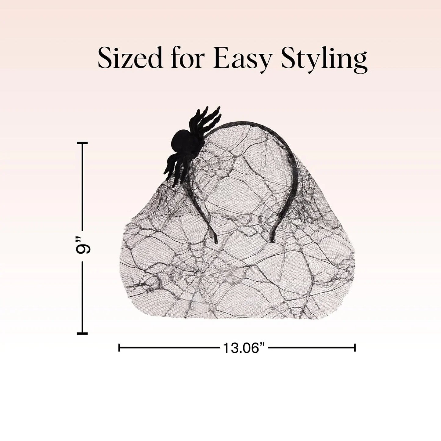 Kitsch Veil Headband - Black Headband with Statement Spiderweb Veil, 1pc