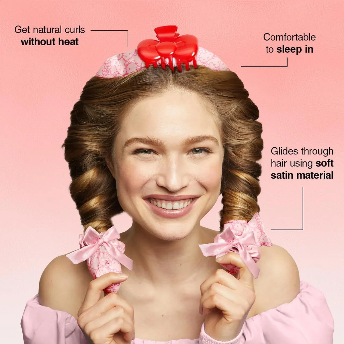 Hello Kitty x Kitsch Satin Flexi Rods, Heatless Curling Rod - 4pc Set