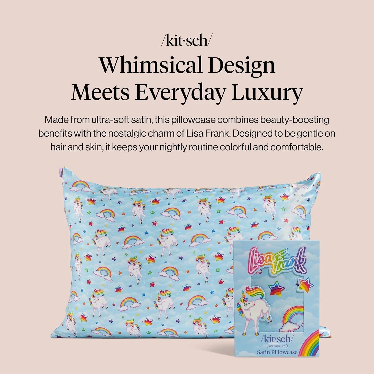 Lisa Frank x Kitsch Satin Pillowcase, Size 19x36 - Rainbow Leopard