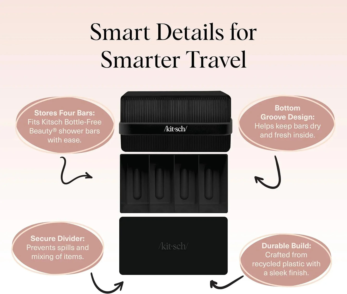 Kitsch 4-Compartment Travel Soap Case – TSA-Approved Bar Soap Holder