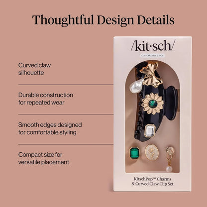 KitschPop ™ Hair Clips For Women with Charm Sets -Vintage Black, 7pcs Set