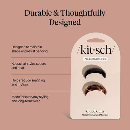 Kitsch Medium Hair Cuffs Hair Ties For Women - Black and Tort, 2pcs