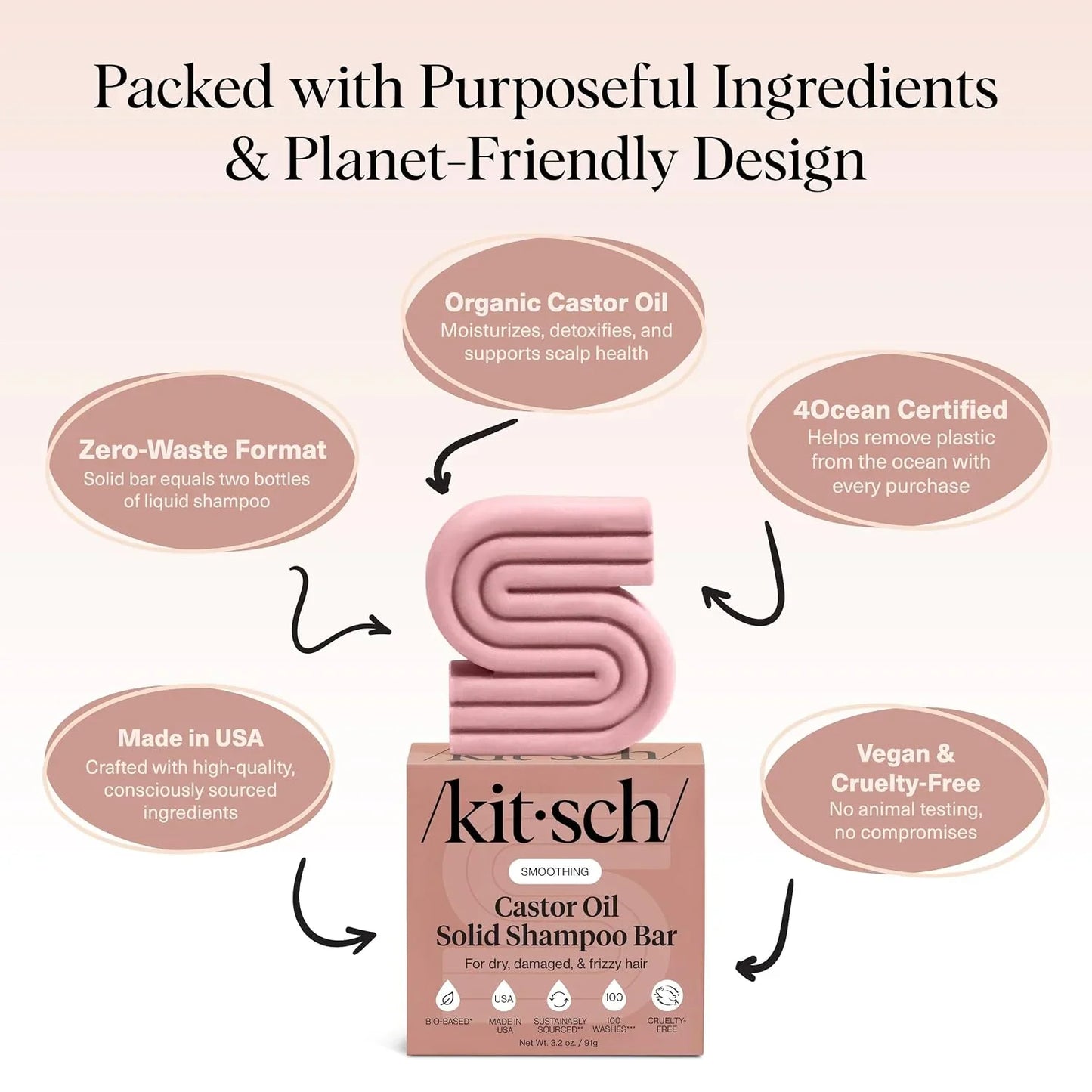 Kitsch Argan Oil Shampoo Bar Soap for Hair Growth - Made in USA, 3.2 oz