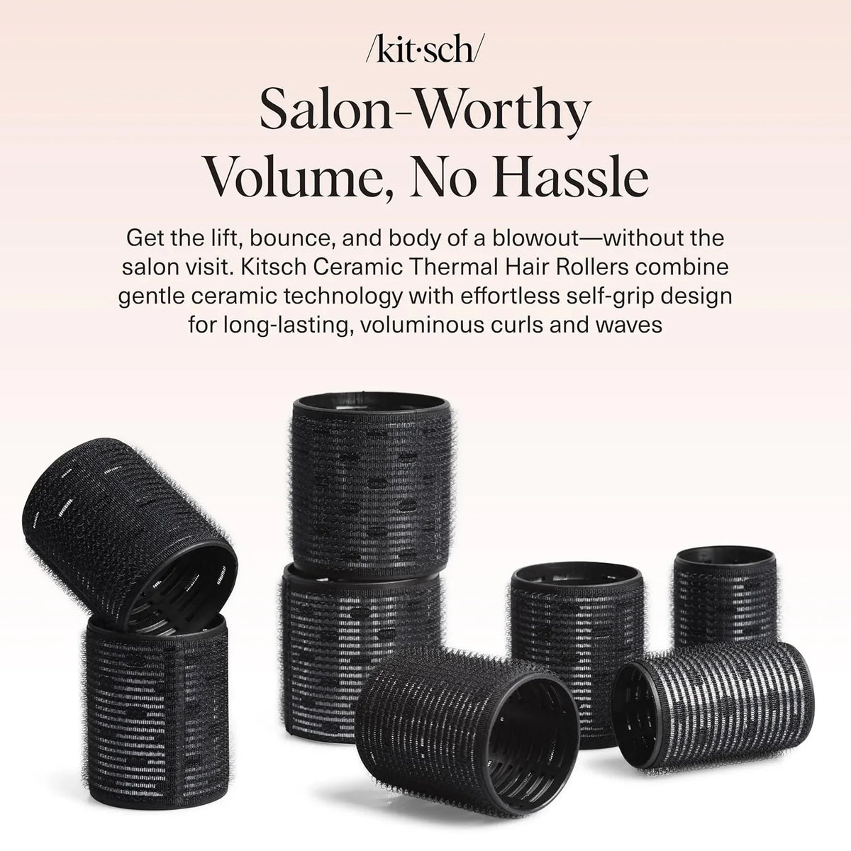 Kitsch Ceramic Hair Rollers for Women - Black, 8 Count (Pack of 1)