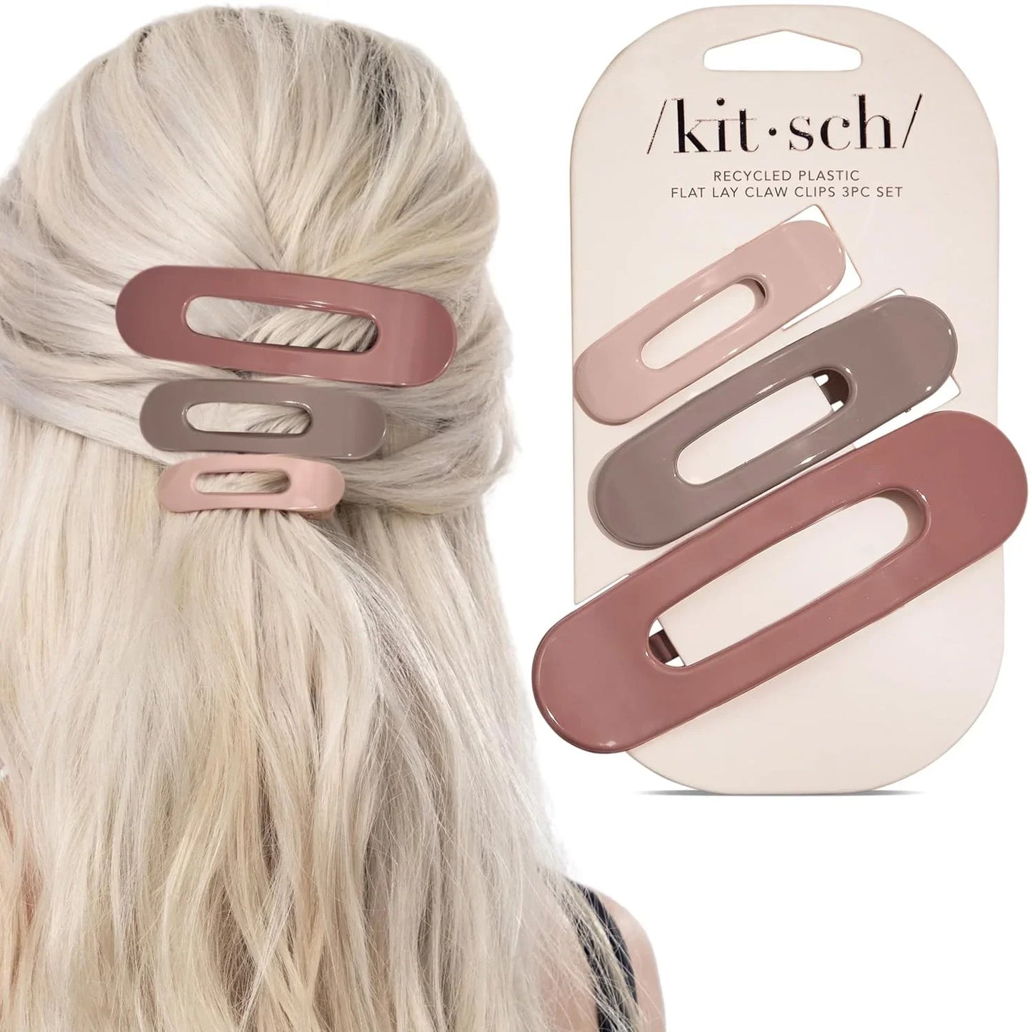 Kitsch Flat Hair Clips for Women - Black & Tortoise, 2pc