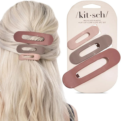 Kitsch Flat Hair Clips for Women - Black & Tortoise, 2pc