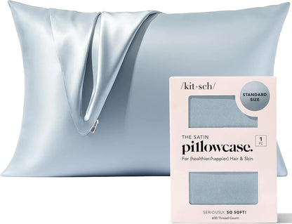 Kitsch Satin Pillowcase with Zipper - Standard Size, Haze Blue