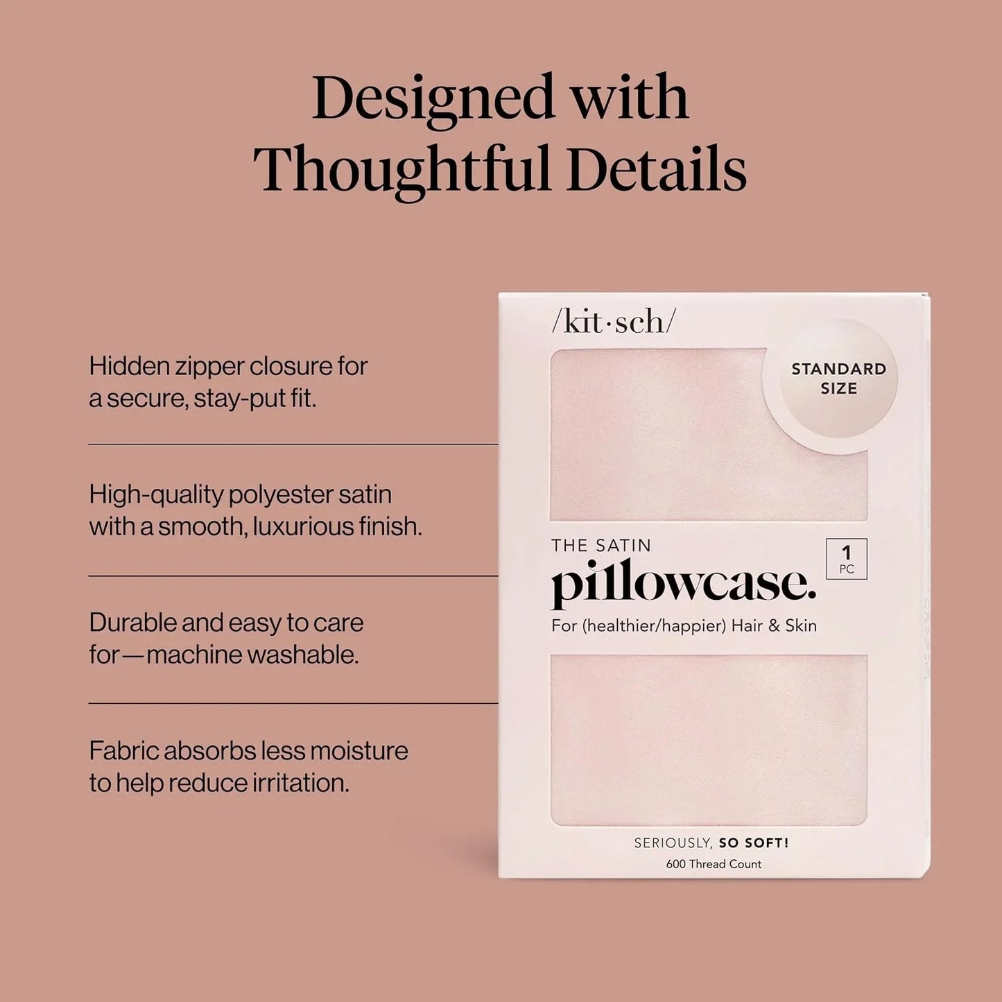 Kitsch Satin Pillowcase with Zipper - Standard Size, Haze Blue