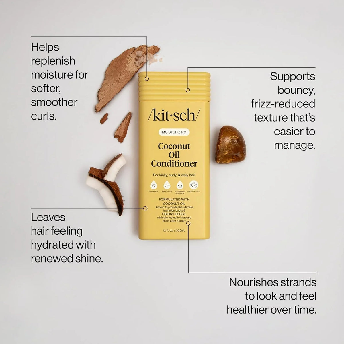 Kitsch Coconut Oil Hair Conditioner for Women & Men – Made in USA – 12 oz